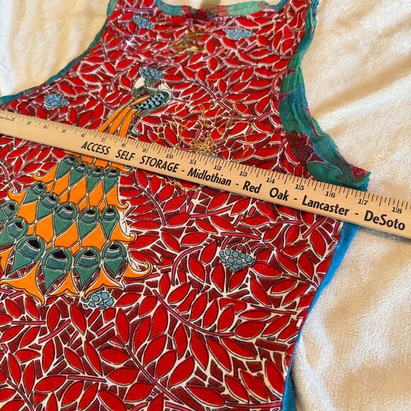Indochine Colorful Blouse Embellished Sleeveless Top Tank sequins dragonfly Sz L - Picture 7 of 9